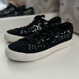 Juliet - Women's Flat Fashion Sequin Sneakers - EUR 37 - Black & White